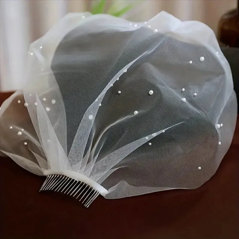 Pearl Accent Birdcage Short Wedding Bridal Veil With Comb